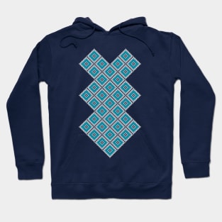 Traditional Embroidery Pattern #16 Unique Folk Tatreez Cross Stitching Art -blue-wht Hoodie